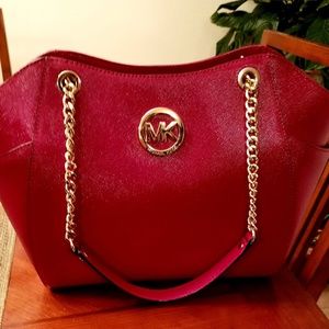 Michael Kors Women's Jet Set Red Leather Bag